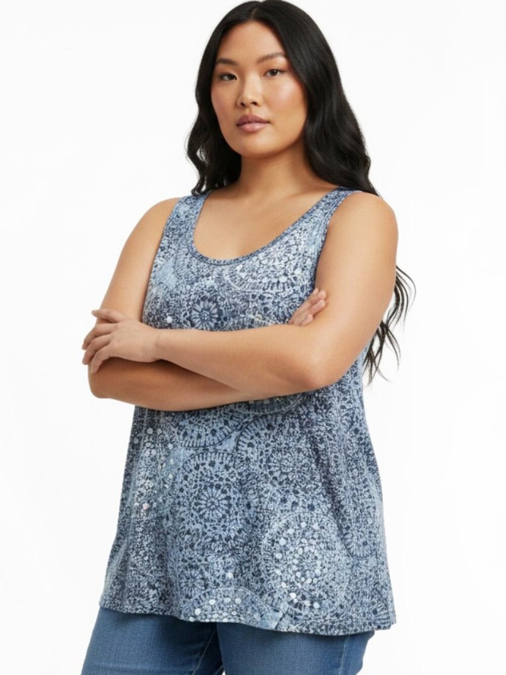 LANE BRYANT Blue Mosaic Mandala Print Tank Top, Plus Size 26/28